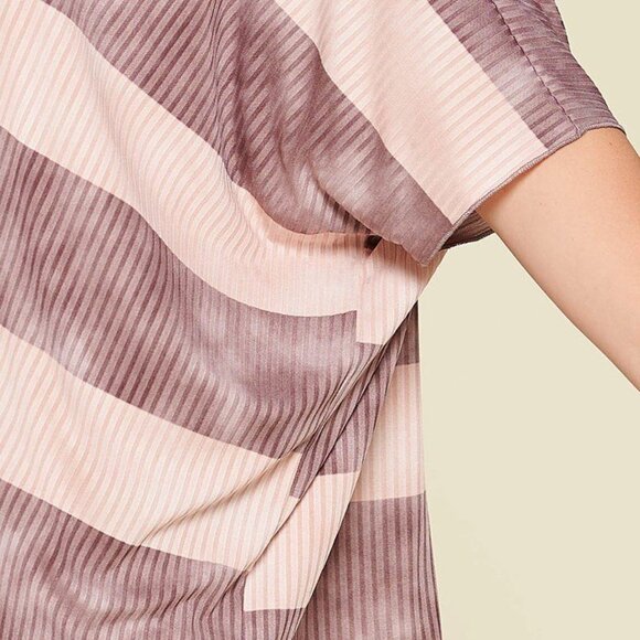 Stripe Printed Pleated Blouse Featuring A Boat Neckline And 1/2 Sleeves - Picture 3 of 5